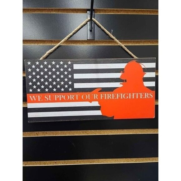 Support Firefighters, Red Line, American Flag Wooden Sign, Wall Decor - Picture 1 of 12